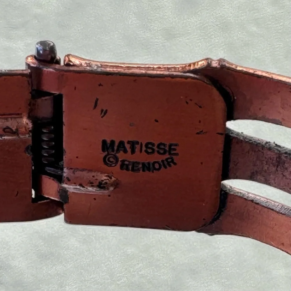 VTG MCM Matisse Renoir Copper Enamel Gold, Green, White Bamboo-Inspired Bracelet